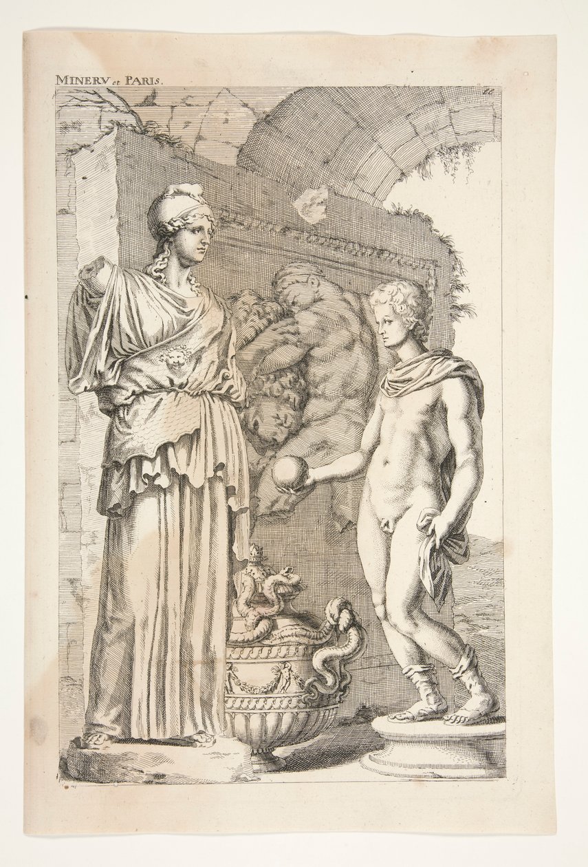 Minerva og Paris, fra Ancient Sculptures Admired af Joachim von Sandrart
