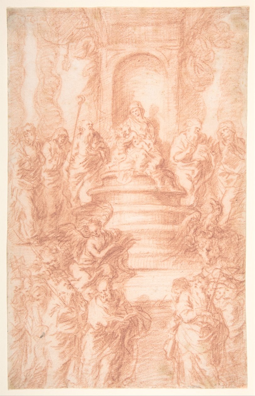 Die Heilige Sippe (Madonna mit Kind und St. Johannes) mit Propheten und Symbolen der vier Evangelisten af Joachim von Sandrart