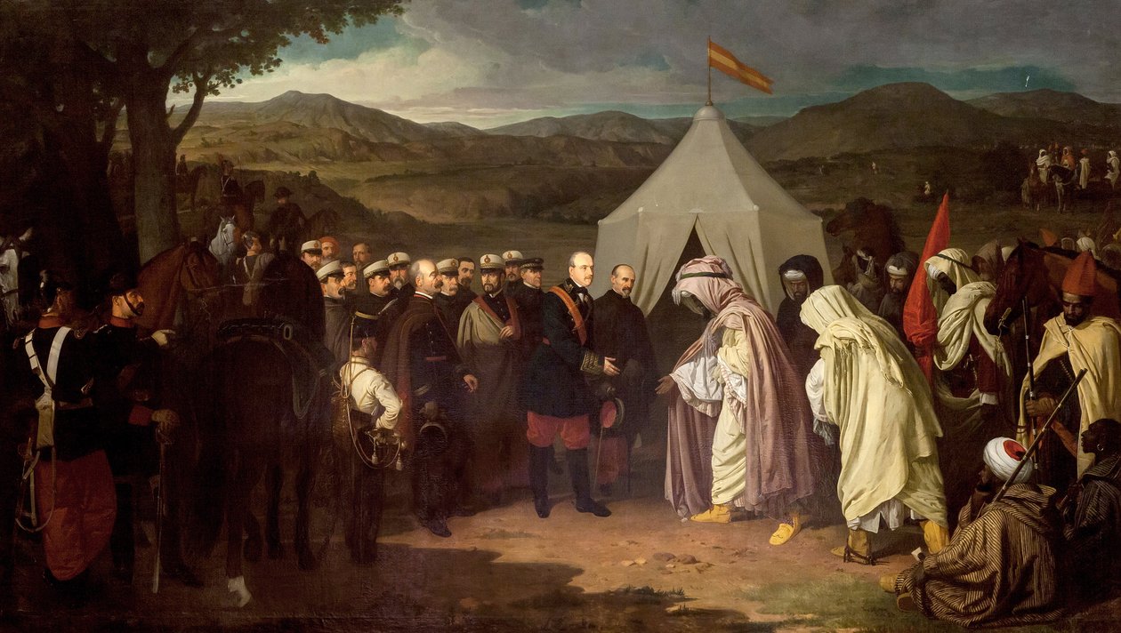 Den afrikanske krig - Første marokkanske krig eller Tetouan-krigen - mellem Spanien og Marokko - Wad-Ras-traktaten (Wad Ras-traktaten) 1859 - maleri af Joaquin Dominguez Becquer - Ayuntamiento de Sevilla af Joachin Dominguez Becquer