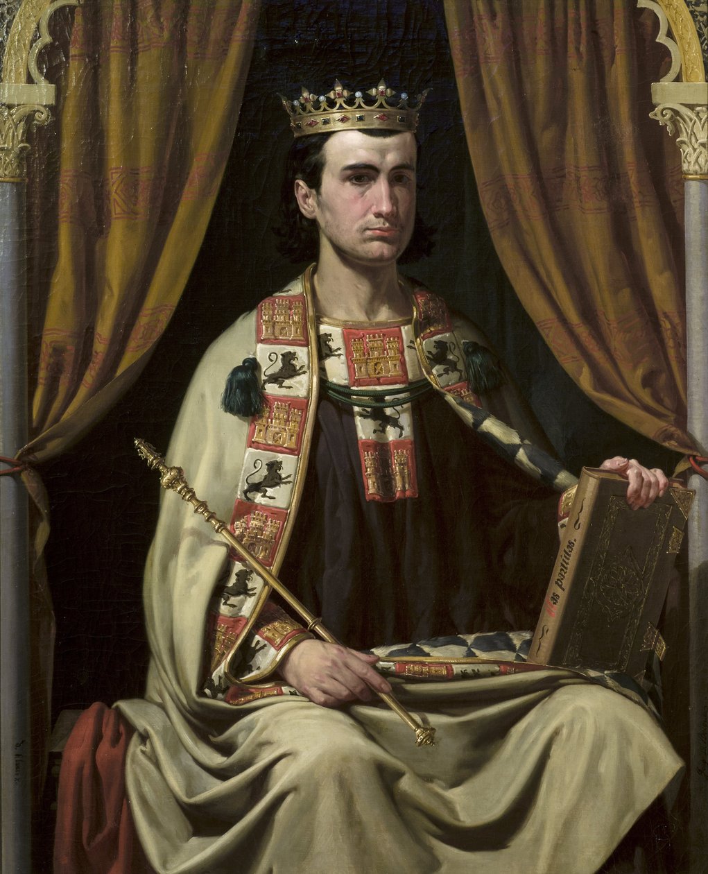 Le roi de Castille Alphonse X le sage (Alfonso X el Sabio) (1221-1284) - Portræt af Alfonso X (1221-1284), kongen af ​​Castilla - maleri af Dominguez Becquer, Joaquin (1817-1879) - - Ayuntamiento de Sevilla af Joachin Dominguez Becquer