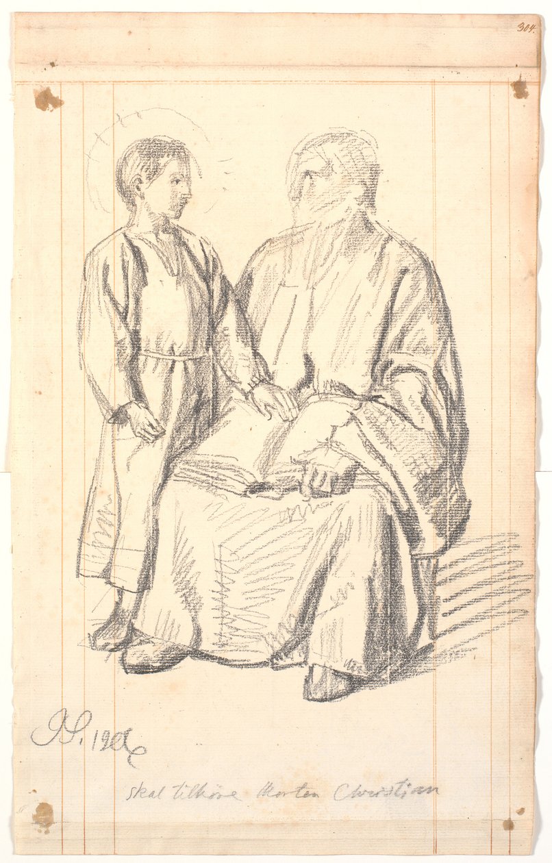 Figurstudie af siddende olding og stående dreng af Joakim Frederik Skovgaard