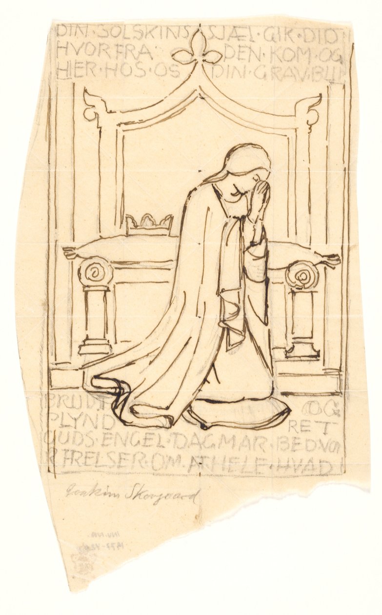 Skitse til Dronning Dagmar-fersken i Sct. Bendts kirke i Ringsted af Joakim Frederik Skovgaard