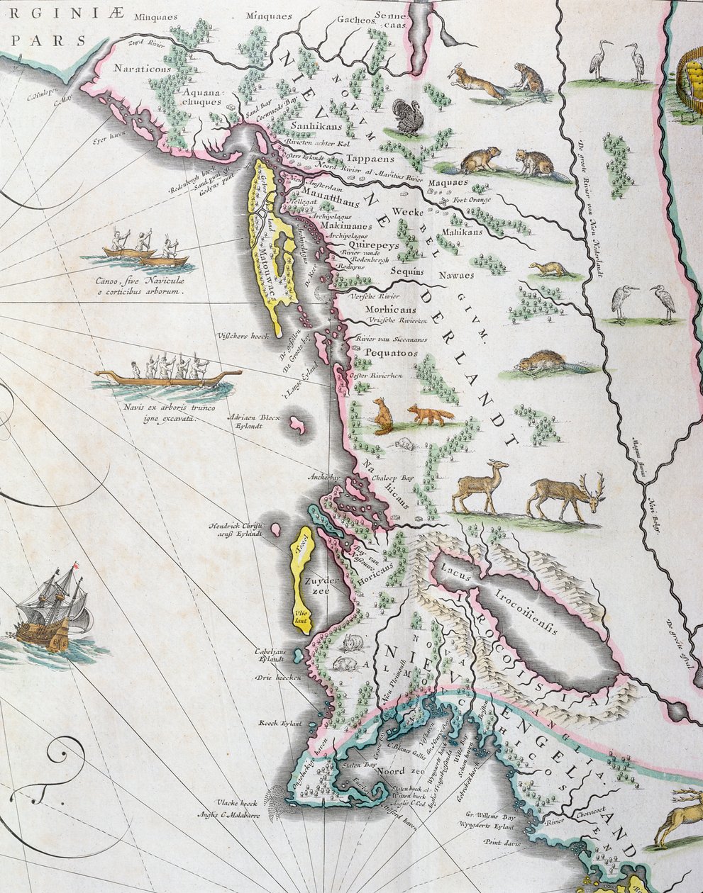 Kort, der viser Nordamerikas østkyst, 1647 (se 93602 og 216517) af Joan Blaeu