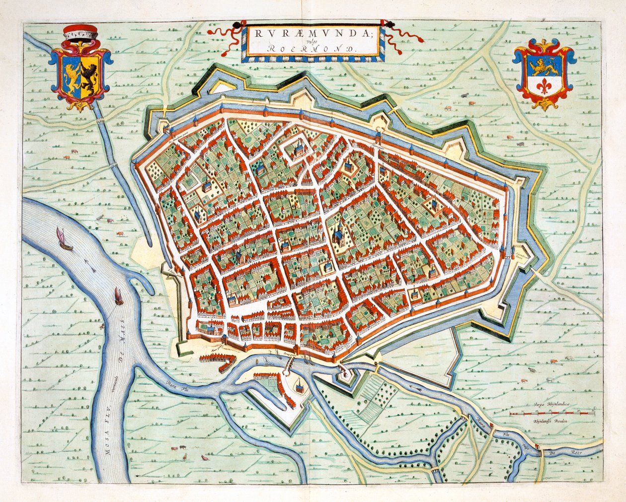 Roermond, 1649 (håndkoloreret gravering) af Joan Blaeu