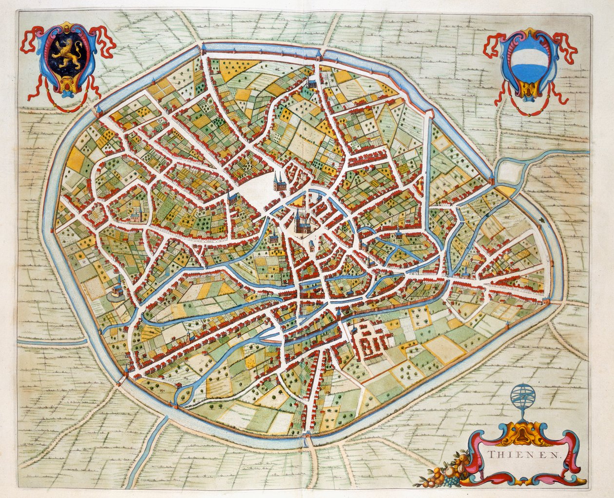 Tienen, 1649 (håndkoloreret gravering) af Joan Blaeu