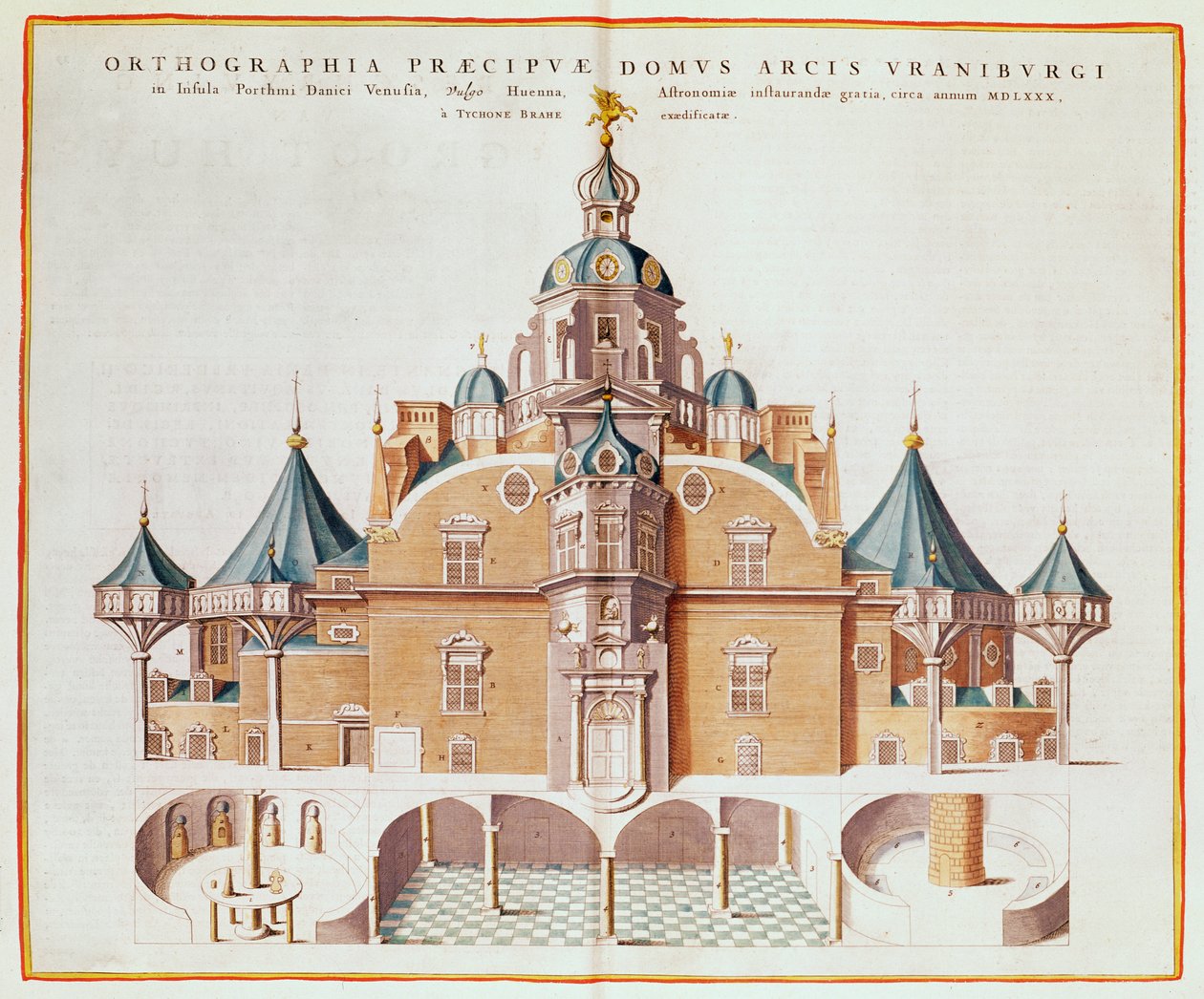 Tycho Brahes observatorium Uraniborg fra Joan Blaeus 