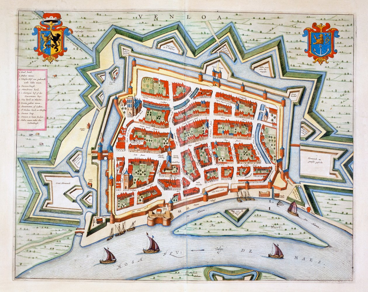 Venlo, 1649 (håndkoloreret gravering) af Joan Blaeu