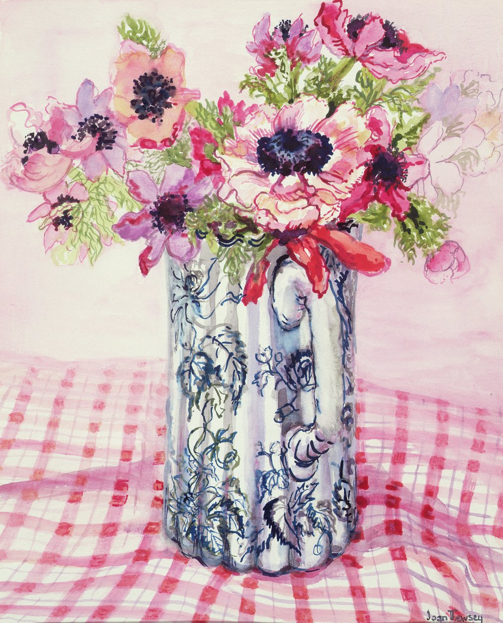 Anemoner i en victoriansk blomstret kande af Joan Thewsey