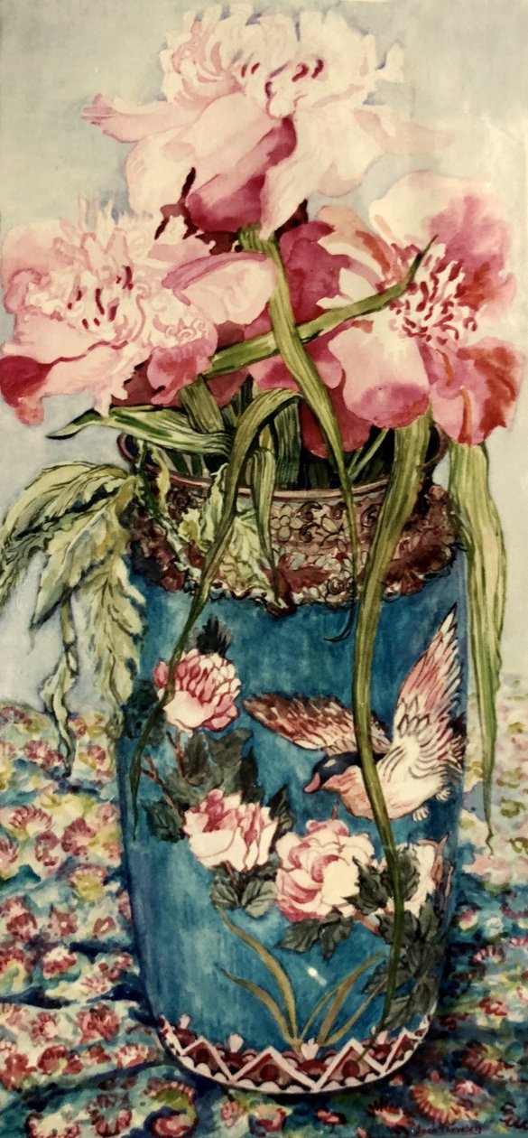 Pæoner i en Cloisonne vase, af Joan Thewsey