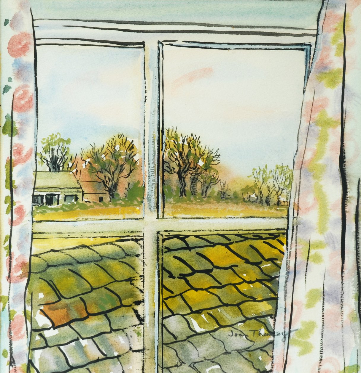 Through the Cottage Window Suffolk, 2010, (akvarel) af Joan Thewsey