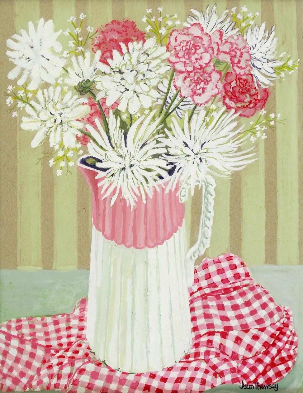 Hvide krysantemum og spray, 2008, (gouache) af Joan Thewsey