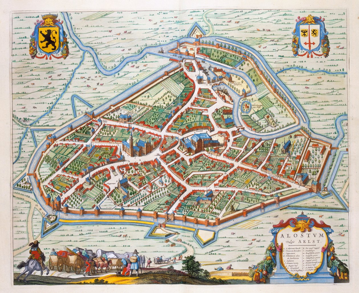 Aalst, 1649 (håndkoloreret stik) af Joan Blaeu