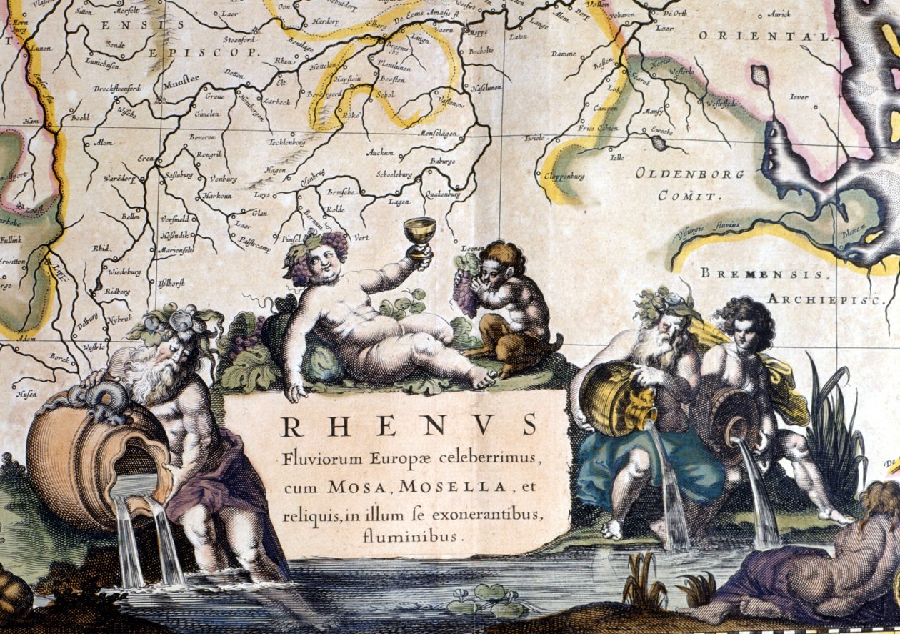 Allegori om Rhinen - i "Atlas Novus"" af Joan Blaeu