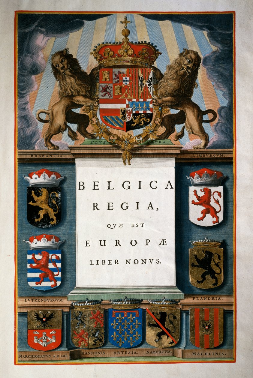 Belgica Regia quae est Europae (Belgien), Bog IX, titelblad, bind IV, Atlas maior, af Joan Blaeu (1596-1673), kobberstik, 57,5x39 cm, Amsterdam af Joan Blaeu
