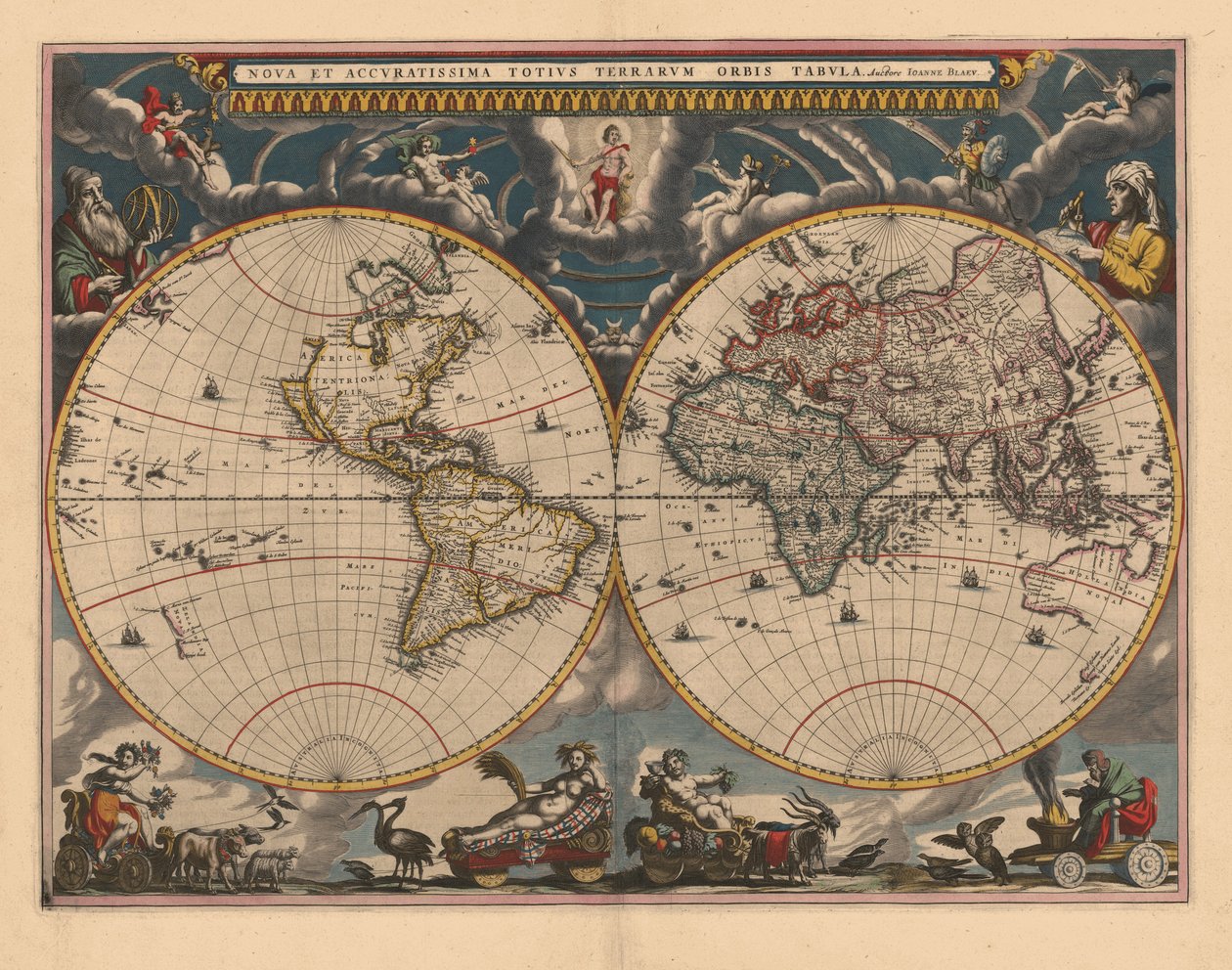 Dobbelt halvkuglekort over verden, 1662 af Joan Blaeu