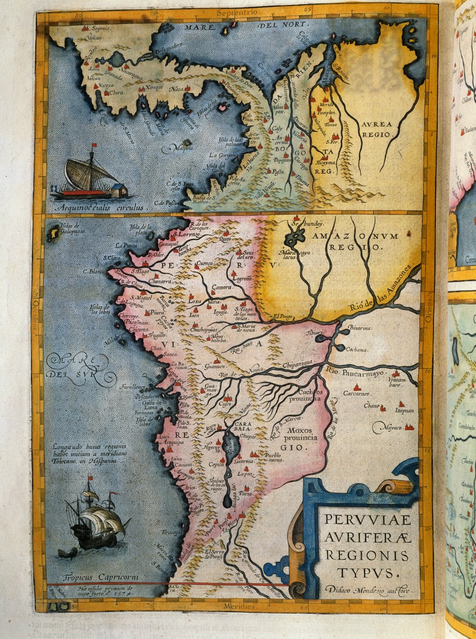 Guldgivende regioner i Peru, bind VII, Atlas Maior, af Joan Blaeu (1596-1673), kobberstik, 57,5x39 cm, Amsterdam af Joan Blaeu