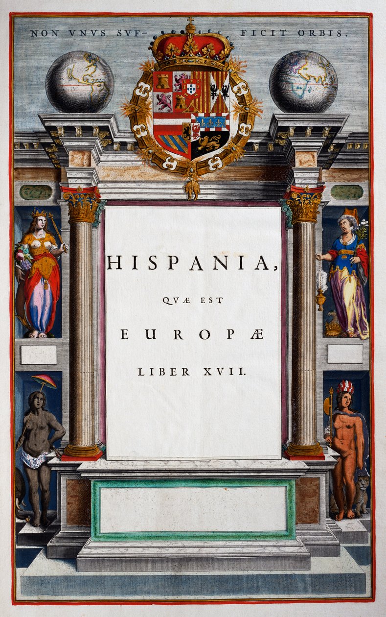 Hispania quae est Europae, Bog XVII, titelblad til bind IX, fra Atlas Maior, atlas i 11 bind, af Joan Blaeu (1596-1673), kobberstik, 57,5x39 cm, Amsterdam af Joan Blaeu