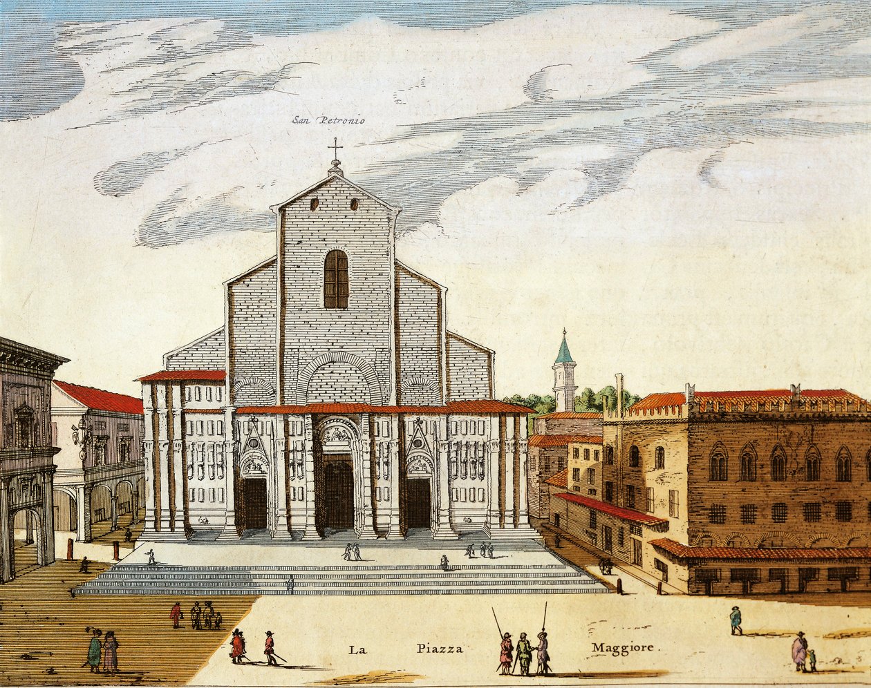 Italien, Bologna, San Petronio-katedralen i Venedig, tryk af Joan Blaeu
