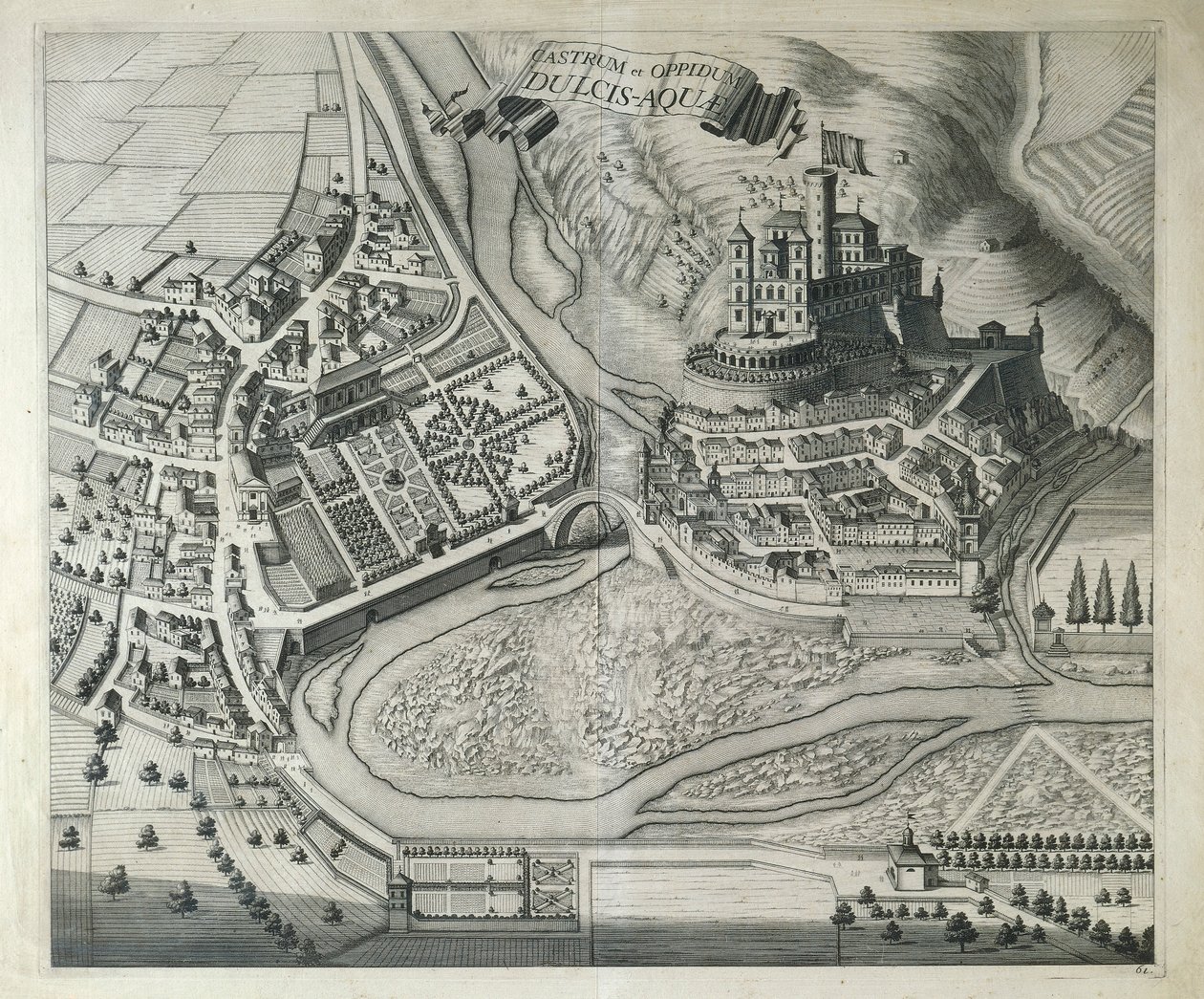 Italien, Dolceacqua, Landsbyen Dolceacqua (Imperia) fra Theatrum Regiae Celsitudinis Savoy af Joan Blaeu, Amsterdam af Joan Blaeu