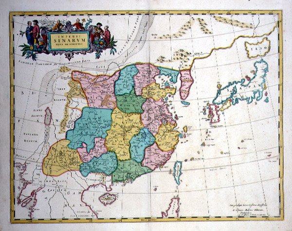 Japan, Kina og Korea som en halvø, ca. 1700 (farvegravering) af Joan Blaeu
