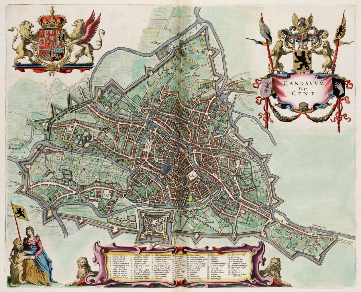 Kort over Ghent, Belgien ; fra Atlas van Loon af Joan Blaeu