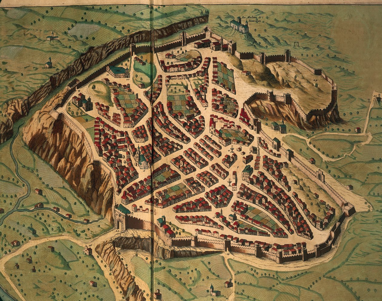 Kort over Acquapendente fra The Theatre of the City and Wonderful Italy af Joan Blaeu, gravering af Joan Blaeu