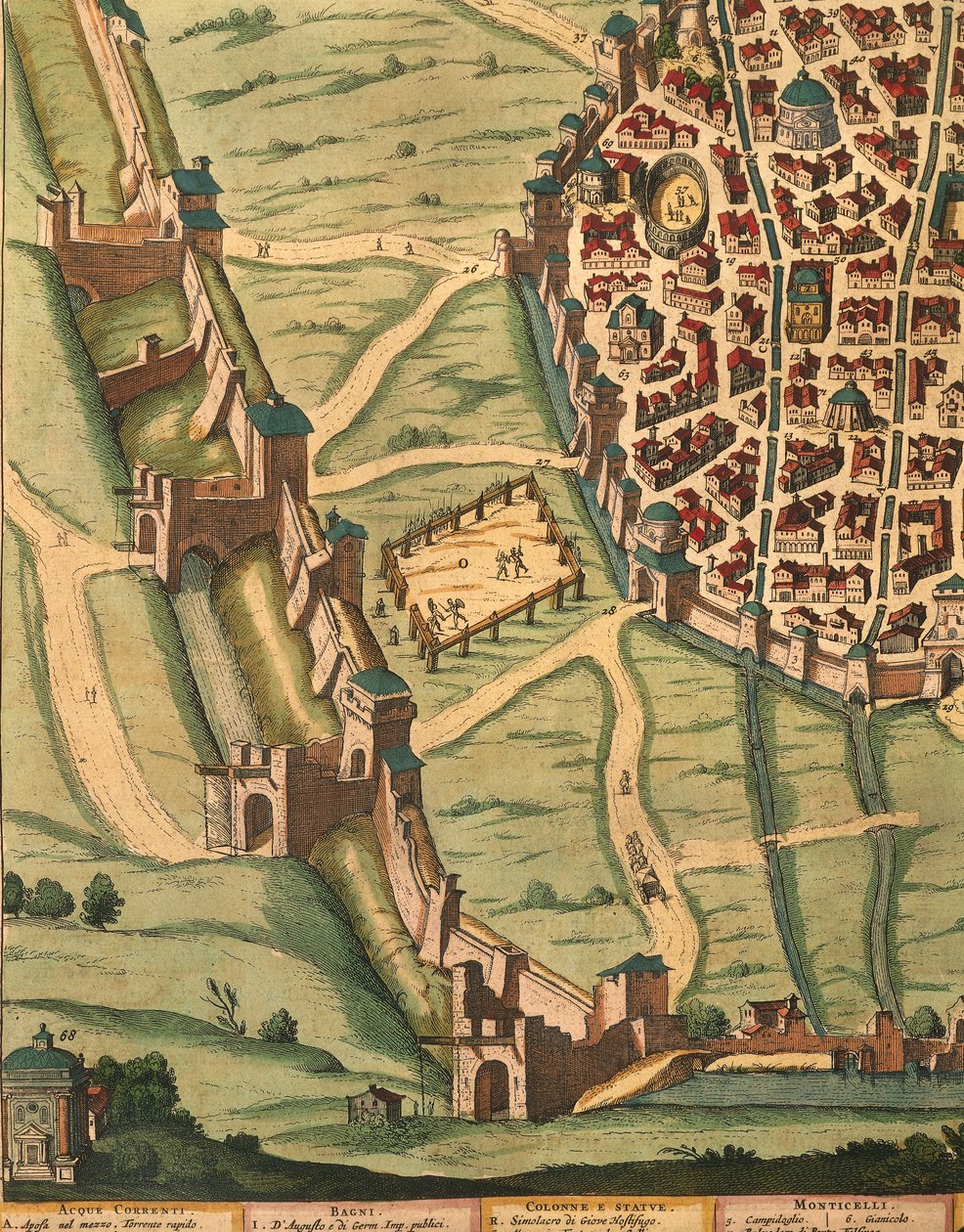 Kort over Bologna, fra Teatret i Italiens by, detalje af Joan Blaeu, gravering af Joan Blaeu
