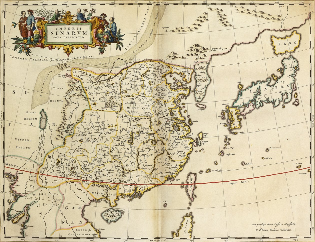 Kort over Kina, fra "Atlas Cosmographia Blaviana", 1662 af Joan Blaeu
