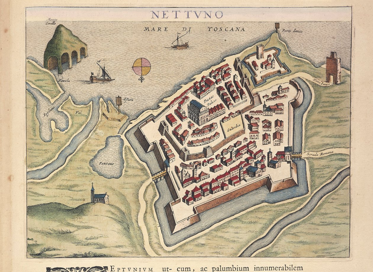 Kort over Nettuno, fra Theatrum civitatum et admirandorum Italiae, af Joan Blaeu, gravering af Joan Blaeu