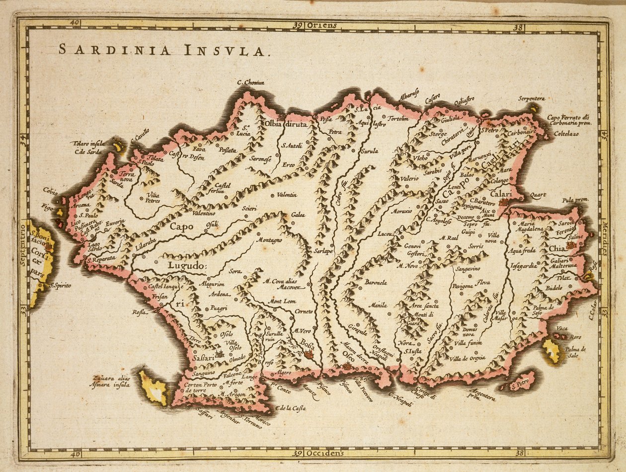 Kort over Sardinien-regionen af Joan Blaeu af Joan Blaeu