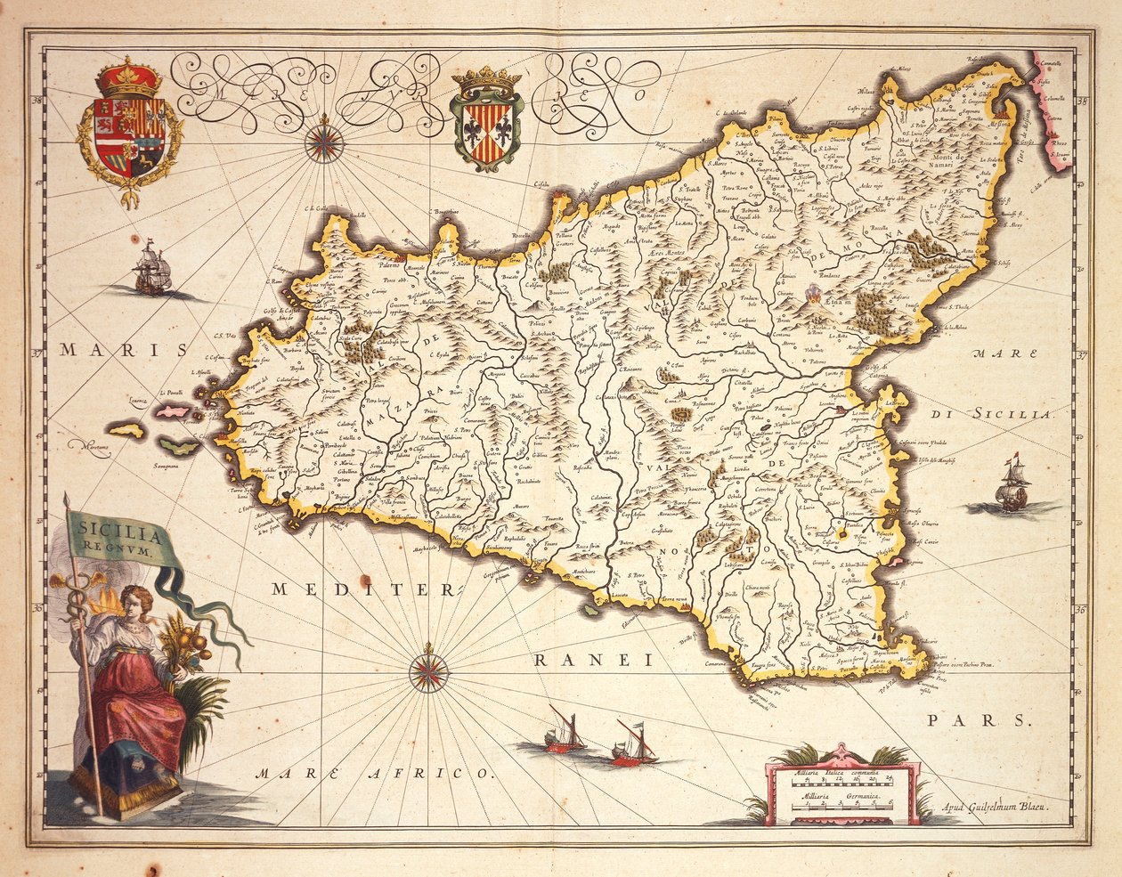 Kort over Sicilien-regionen af Joan Blaeu af Joan Blaeu