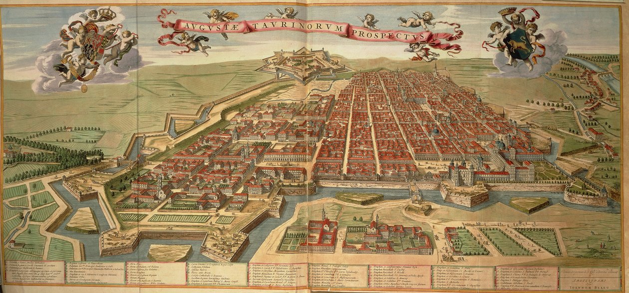 Kort over Torino, gravering fra Theatrum Sabaudiae af Joan Blaeu, trykt i Italien af Joan Blaeu