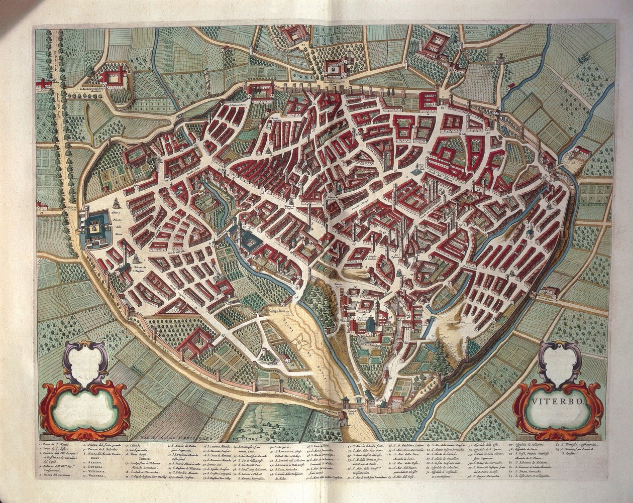 Kort over Viterbo fra teatret for byer og vidundere i Italien, af Joan Blaeu, gravering af Joan Blaeu