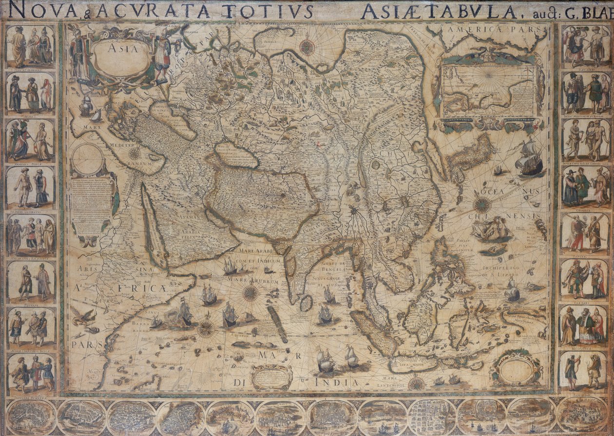 Nova  Acurata Totius Asiae Tabula, auct G. Blaeu, ca. 1673 (koloreret kobberstik) af Joan Blaeu