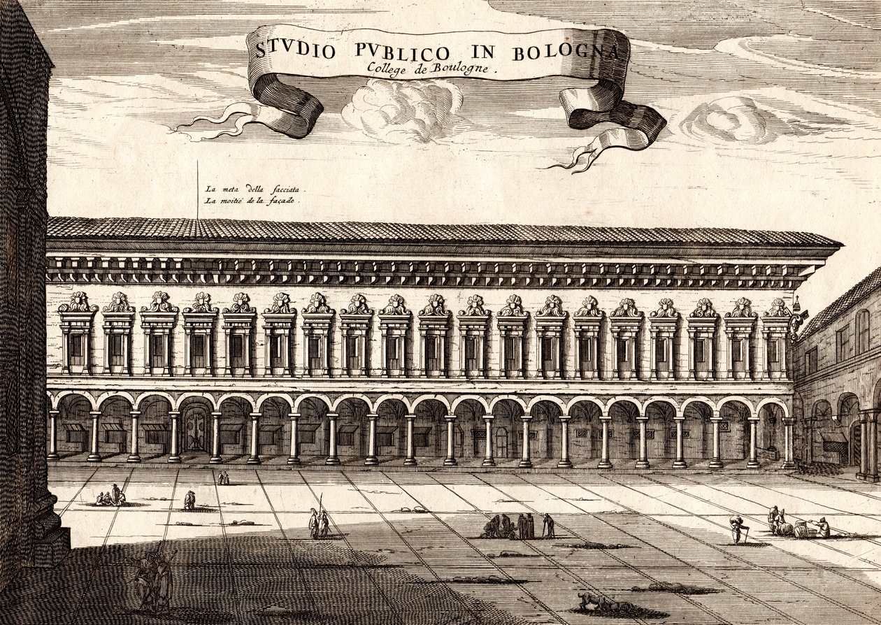 Archiginnasio-paladset, Bologna, Emilia-Romagna, Italien, kobberstik, ca 21x29 cm af Joan Blaeu