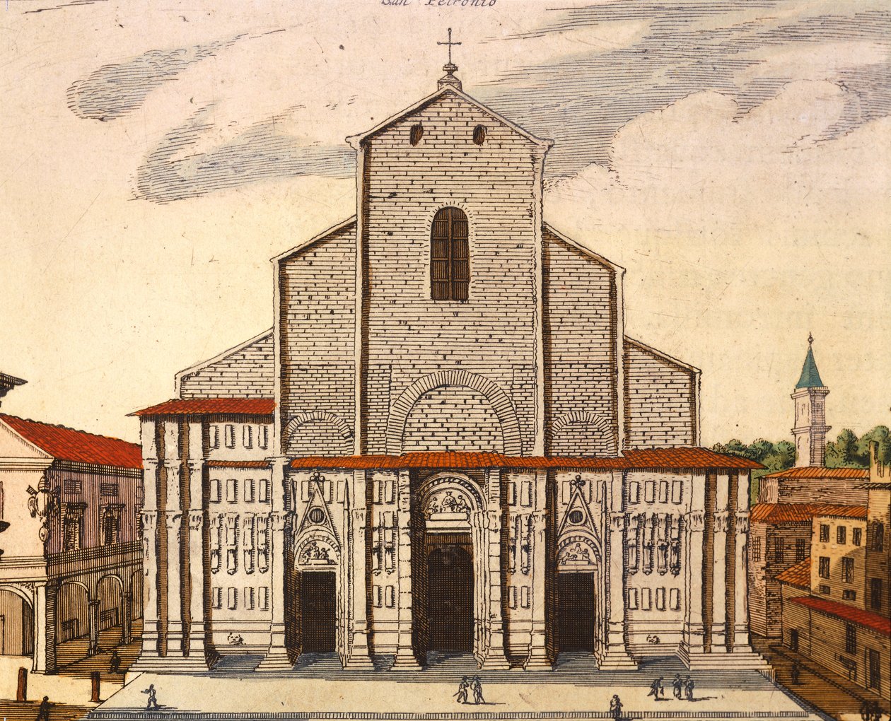 Basilikaen San Petronio i Bologna, af Joan Blaeu (1596-1673), tryk fra Theatrum Civitatum et Admirandorum Italiae, Italien af Joan Blaeu