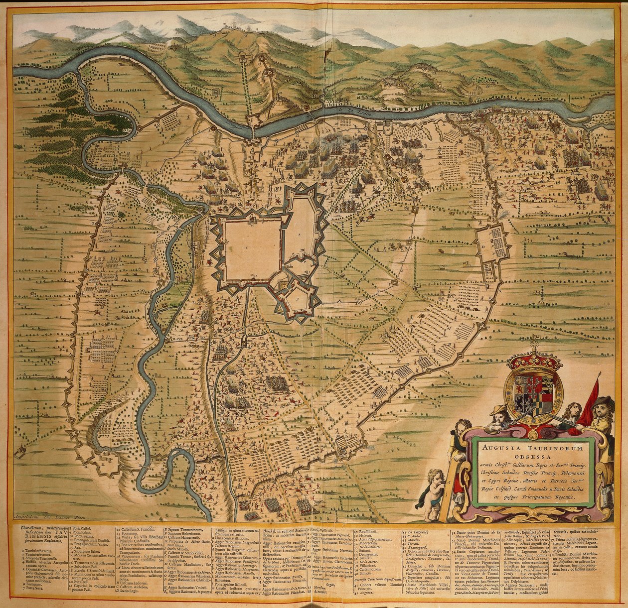Belejringen af ​​Torino i 1639, farvestik fra Theatre Sabaudiae af Joan Blaeu, trykt i Italien af Joan Blaeu