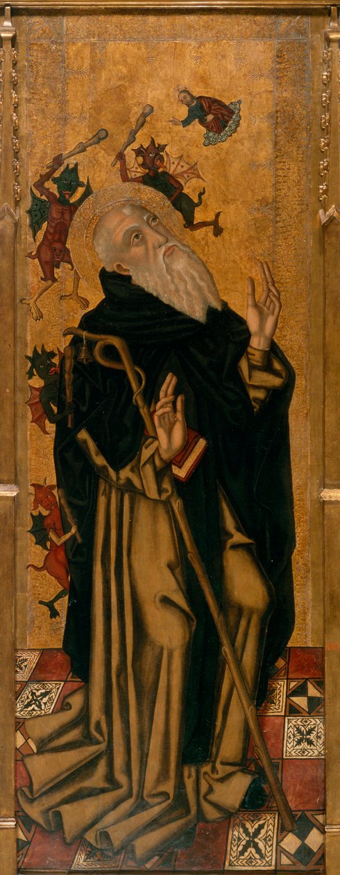 Sankt Antonius den Stores fristelse plaget af dæmoner - Sankt Antonius abbed plaget af dæmoner - Maleri af Joan Desi (aktiv 1481-1520) - ca. 1500 - Olie på træ - Museu Nacional d