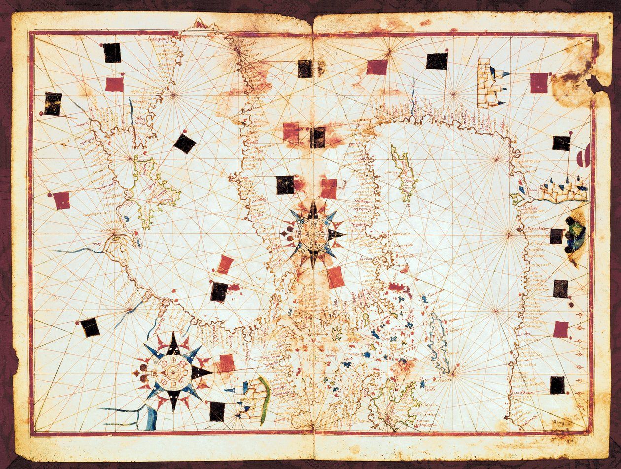 Kort over den østlige del af Middelhavet og Sortehavet, manuskript af et portolanatlas fra det 16. århundrede (manuskript) af Joan Martines