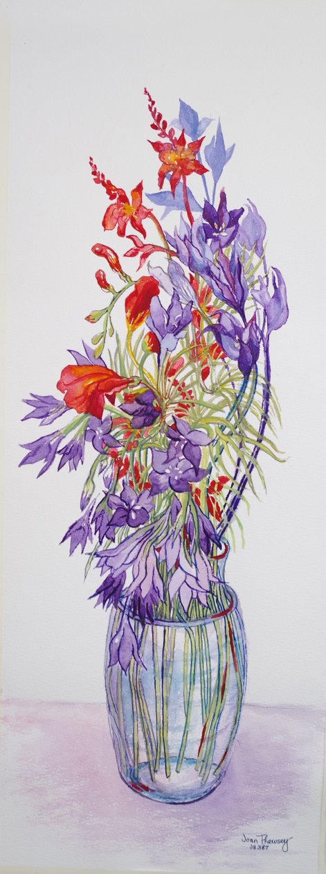 Agapanthus campanulatus og Crocosmia, 2015, akvarel på håndlavet papir af Joan Thewsey