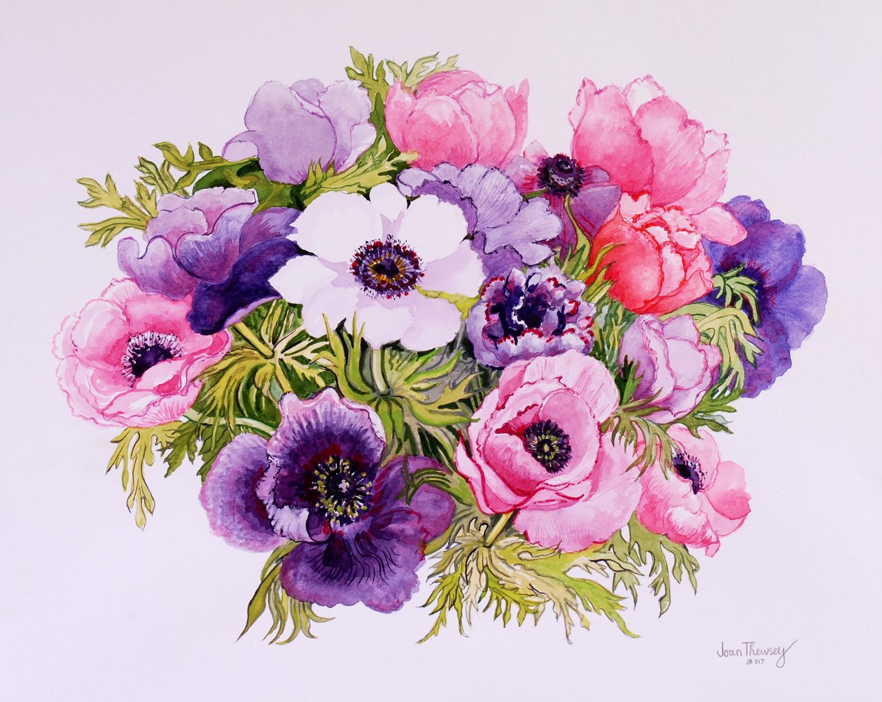 Anemoner,2001,akvarel på håndlavet papir af Joan Thewsey