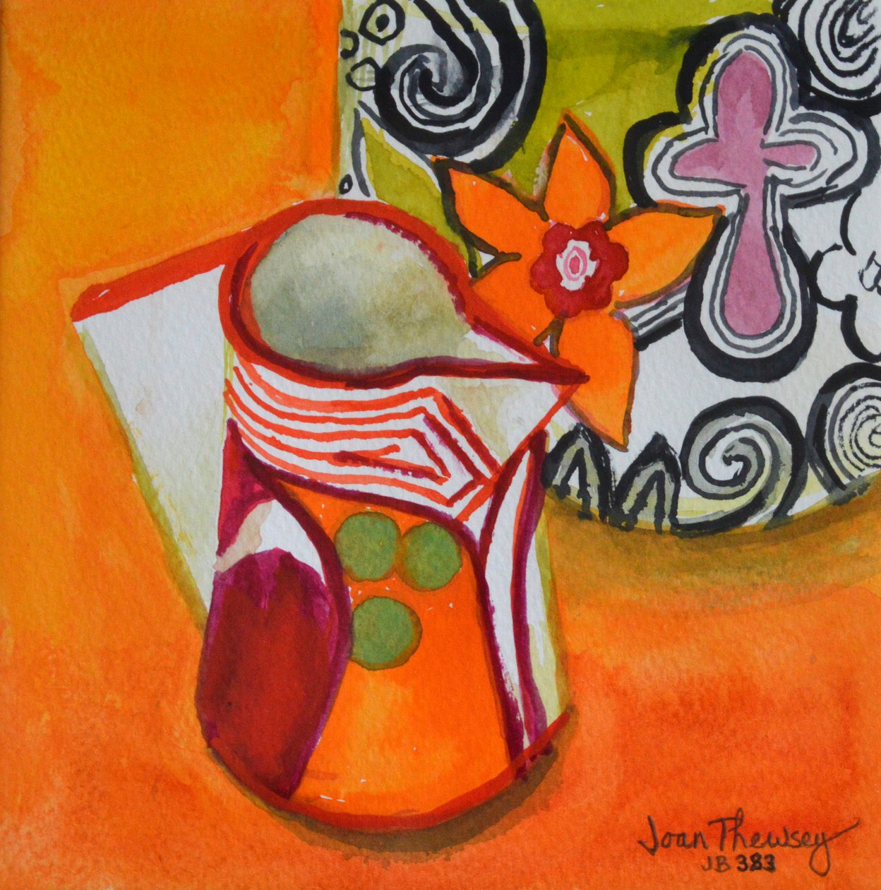 Art Deco kande og skål, 2000, (gouache) af Joan Thewsey