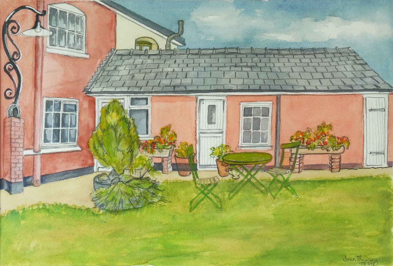 Baghaven, Red Cottage Studios, Suffolk, 2000 blyant med akvareludvaskninger af Joan Thewsey