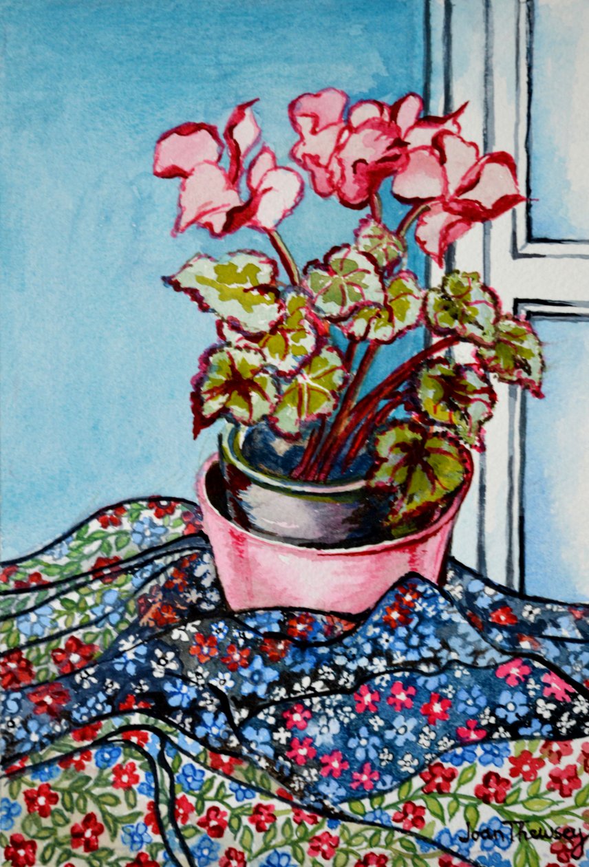Cyclamen med mønstrede stoffer,1999 af Joan Thewsey