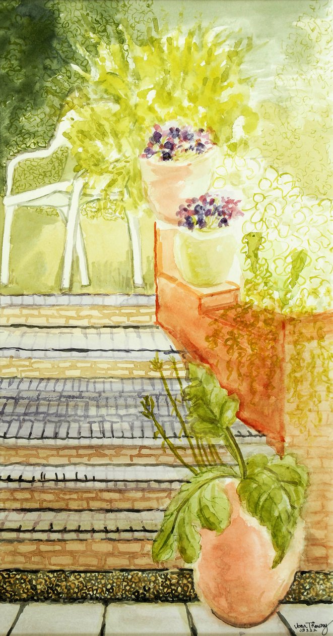 Cynthias Garden; Steps and Pots, 2009, af Joan Thewsey