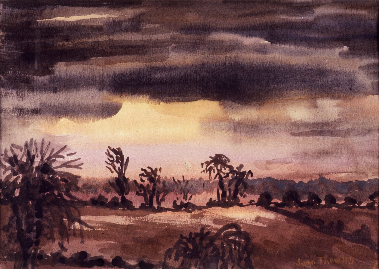 Fields in a Winter Dusk, 1992, vandfarve på håndlavet papir af Joan Thewsey