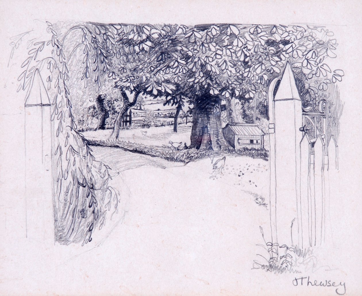 Porten til bondegården,2000,blyant af Joan Thewsey