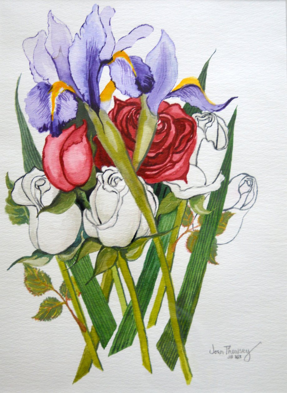 Iris og roser,2007 af Joan Thewsey