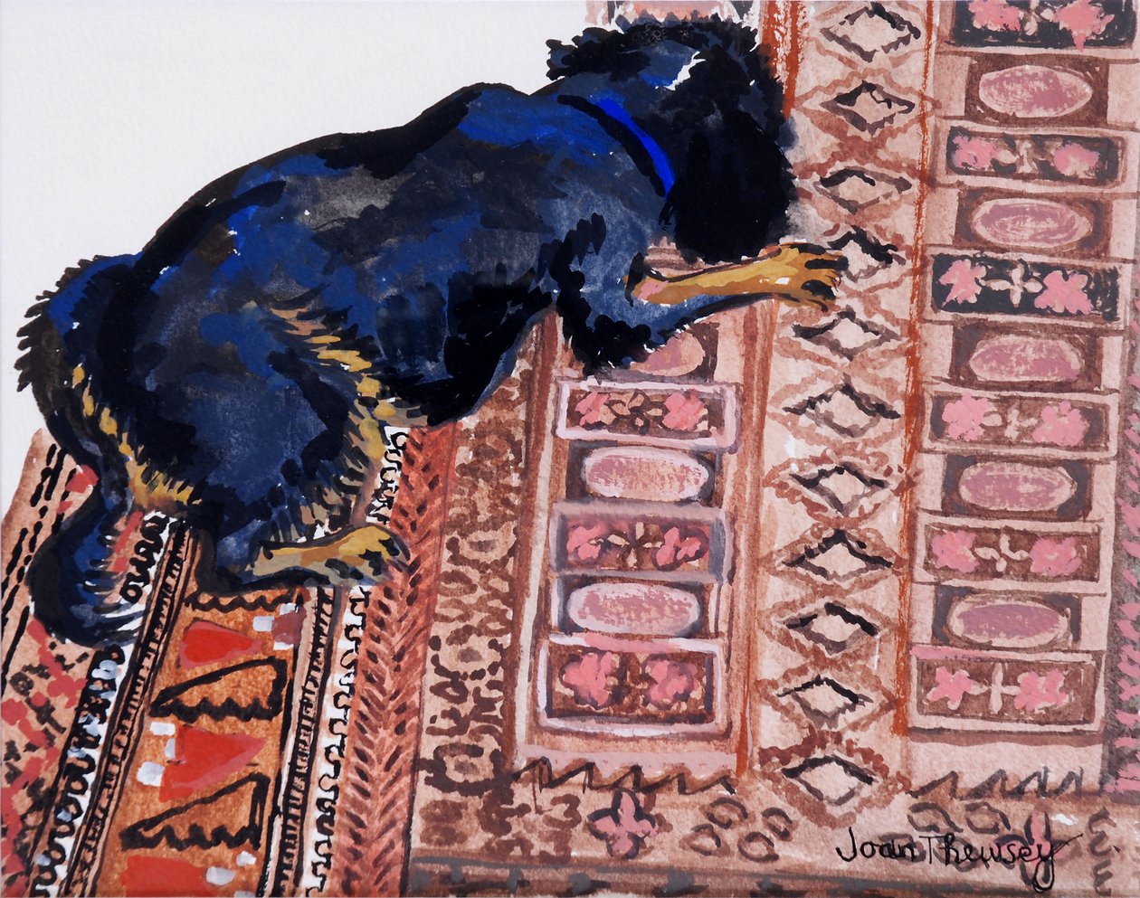Saskia på et mønstret tæppe, 2000, af Joan Thewsey
