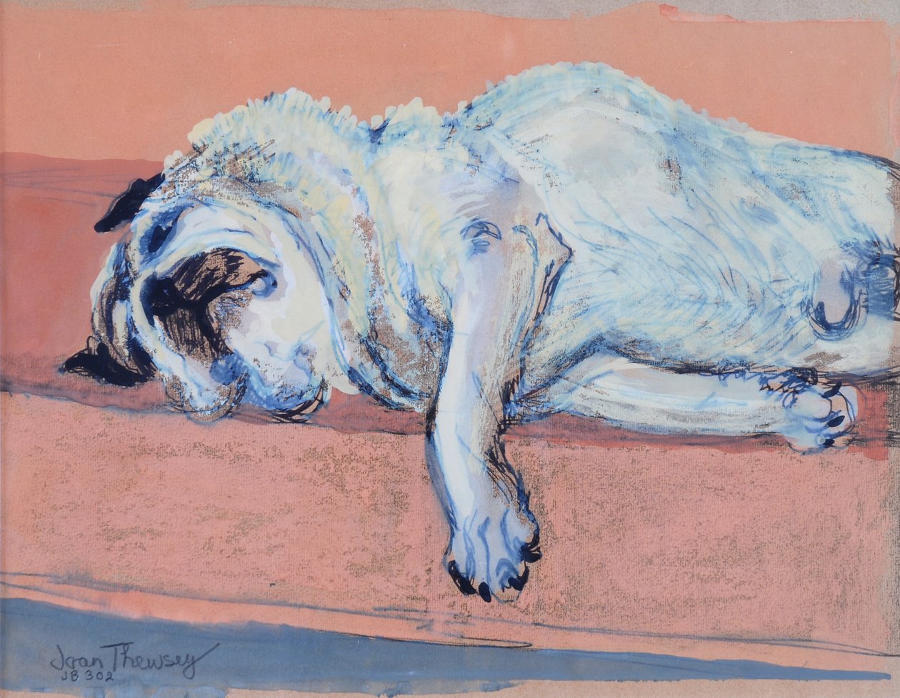 Sleeping Pug Two, 2000, (blæk og gouache) af Joan Thewsey